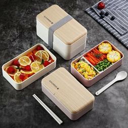 Japanese Wood Bento Box Portable 2 Layer Container Storage